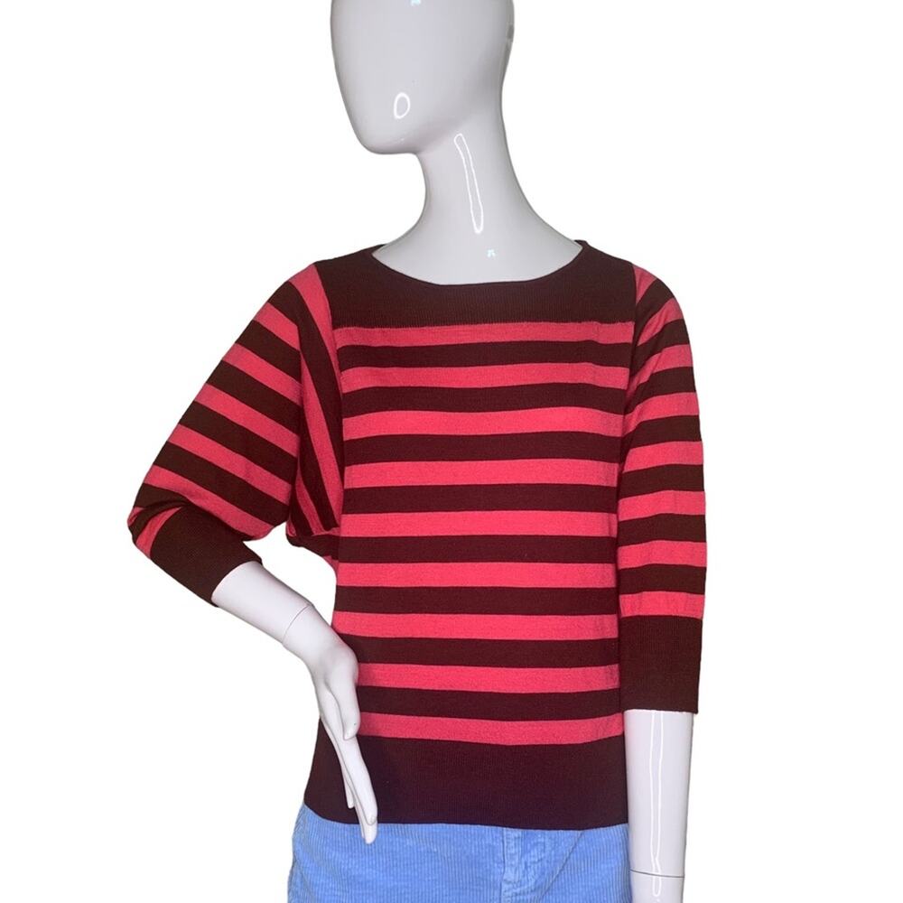 Loft Ann Taylor Striped Brown and Pink 3/4 Sleeves Fine Knit Size M